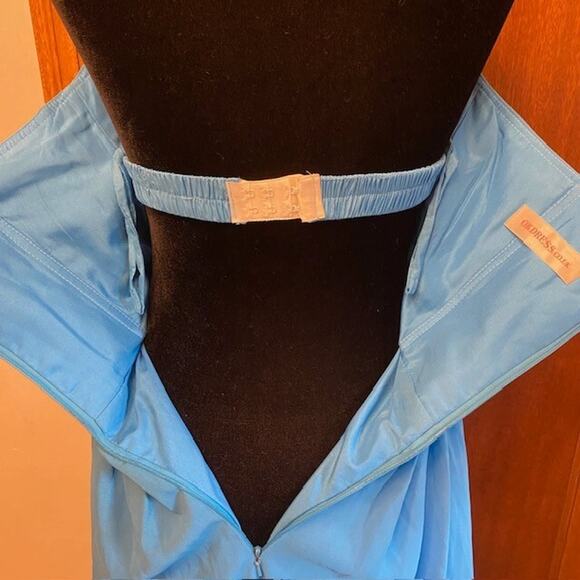 Dressy Evening Gown Wispy Pleated Blue Chiffon Classic Strapless Goddess Dress - Picture 4 of 8